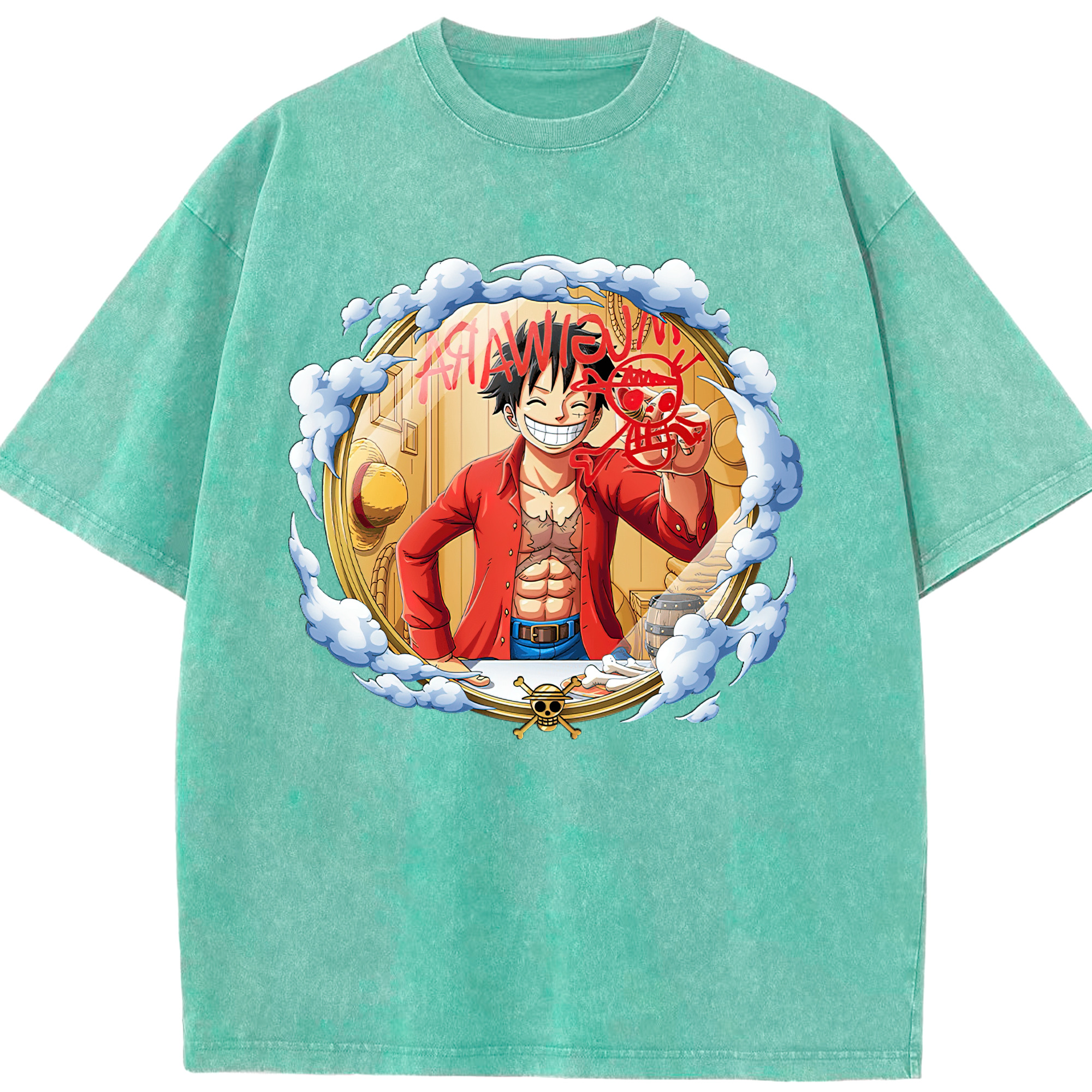 ワンピース モンキー・D・ルフィ ONE PIECE Monkey D. Luffy 綿100% ヴィンテージ風 半袖Tシャツ（フロントプリント）